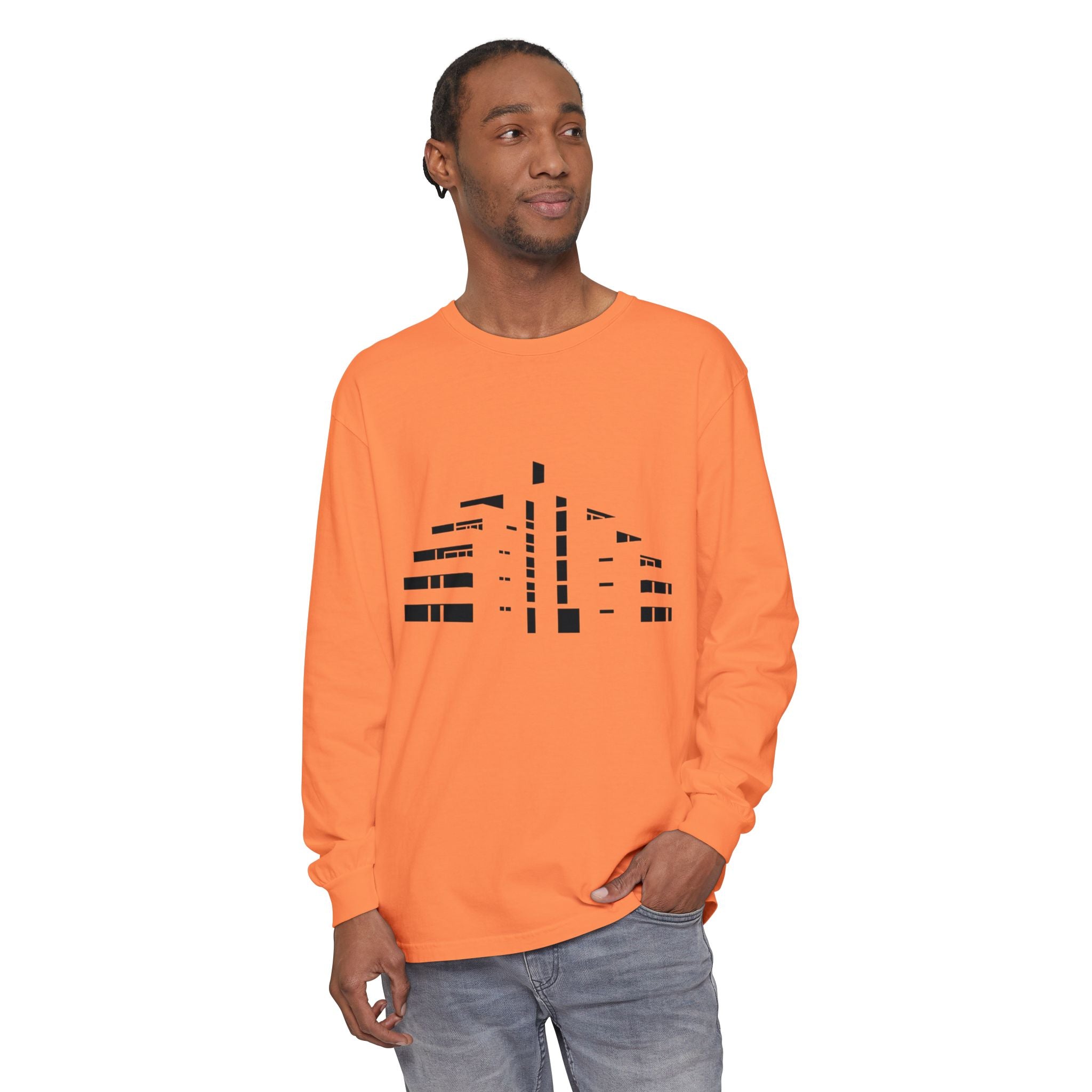Minimal Skyline Long Sleeve T-Shirt — Abstract Cityscape Tee