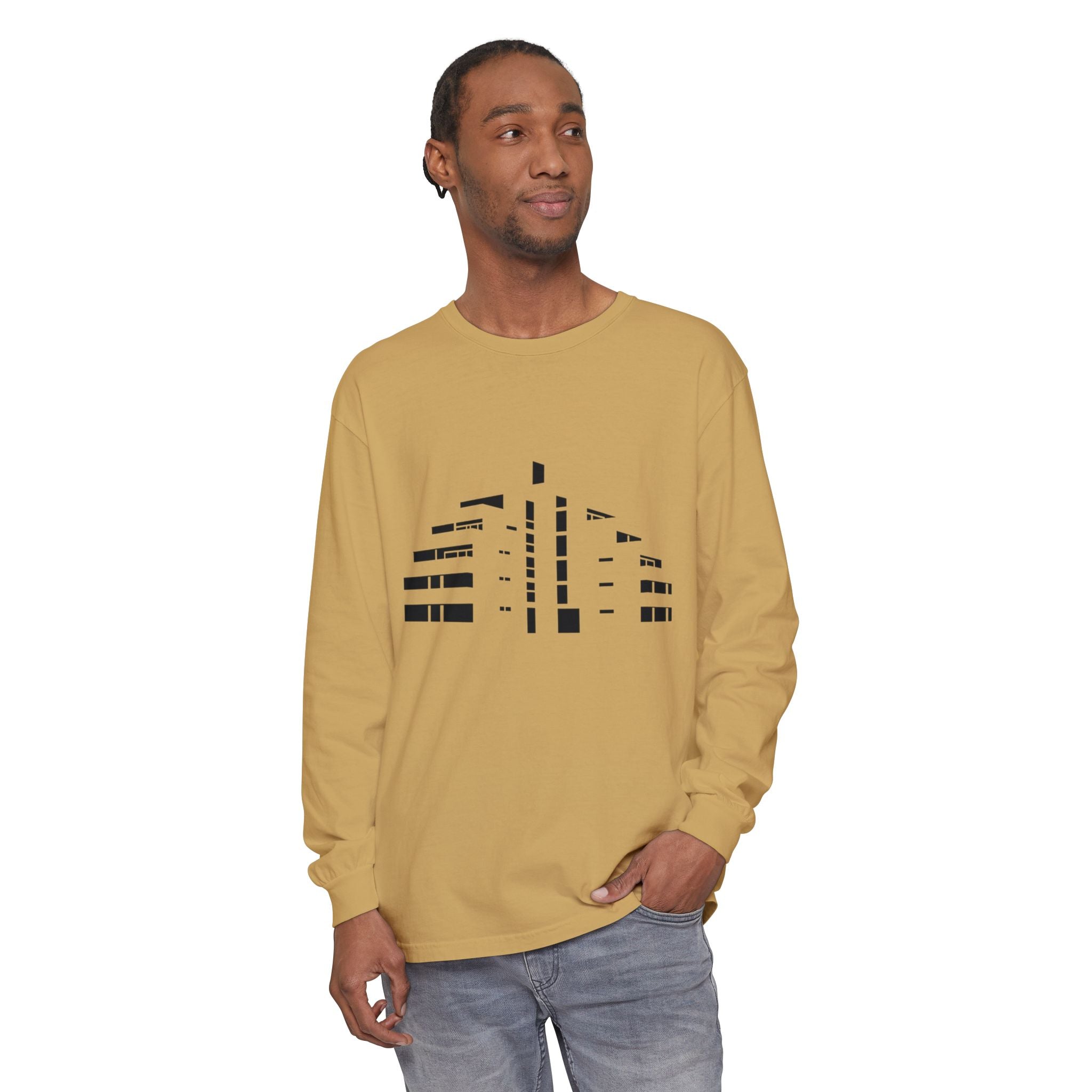 Minimal Skyline Long Sleeve T-Shirt — Abstract Cityscape Tee