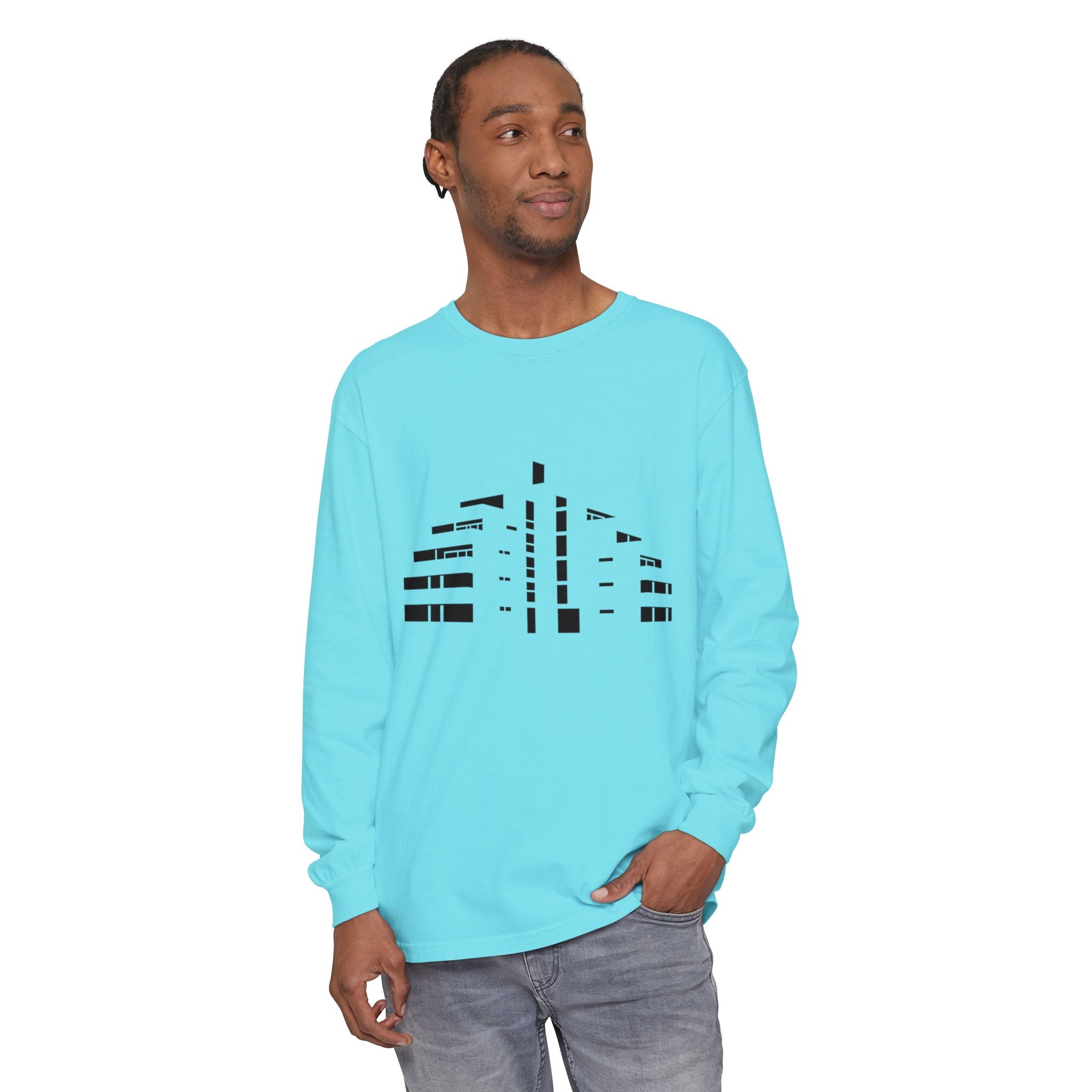 Minimal Skyline Long Sleeve T-Shirt — Abstract Cityscape Tee