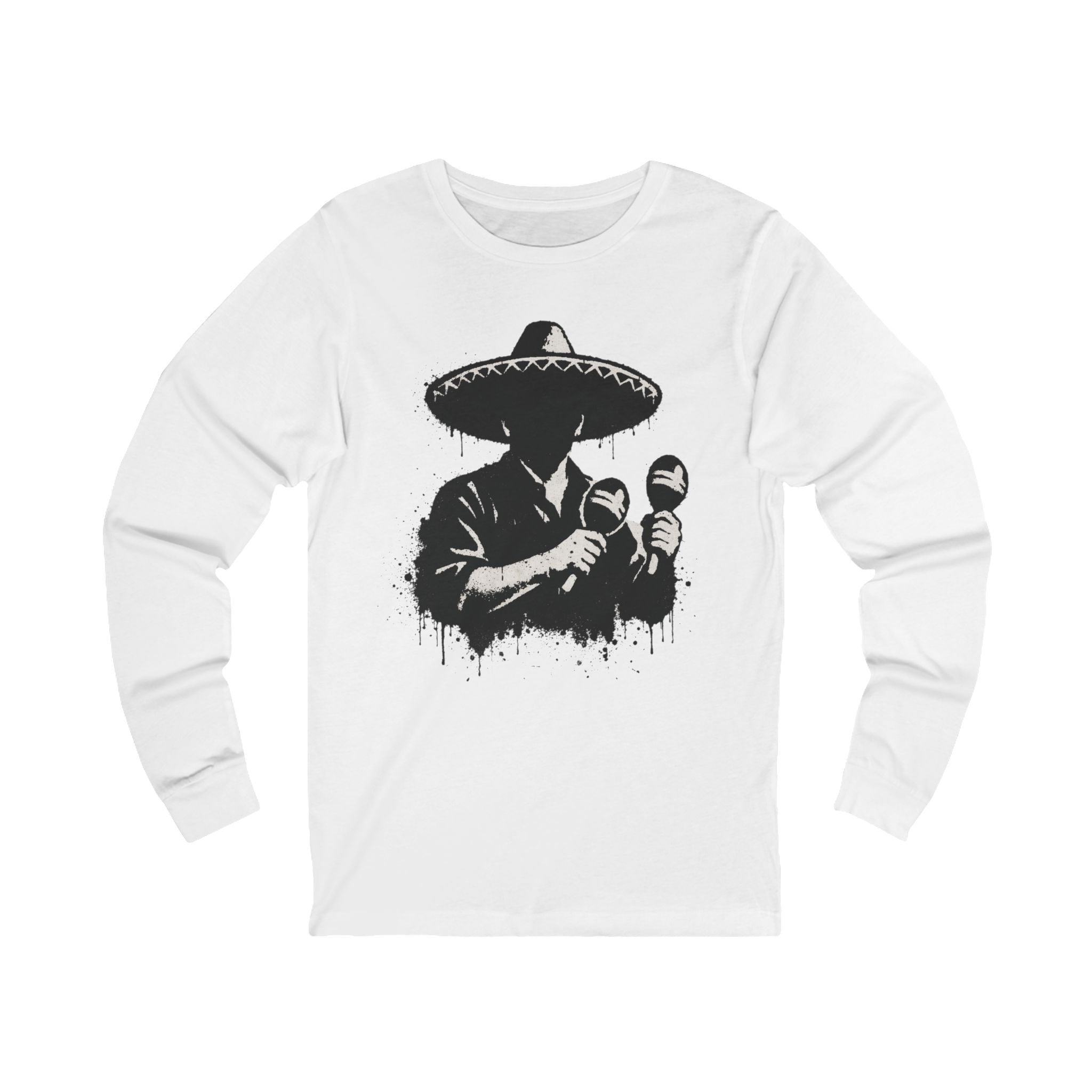 Sombrero Mariachi Silhouette Long Sleeve Tee — Mexican Music Maracas Graphic