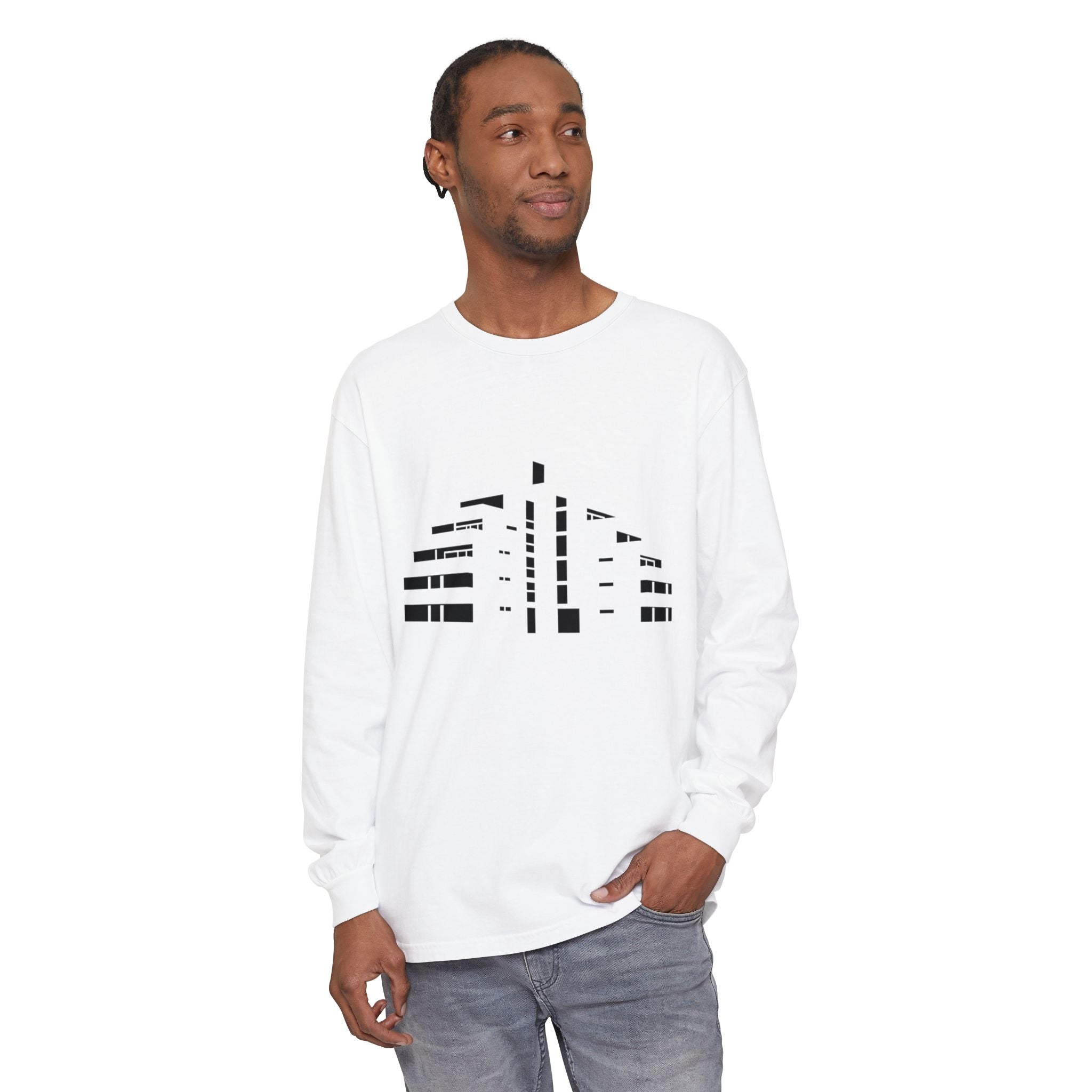 Minimal Skyline Long Sleeve T-Shirt — Abstract Cityscape Tee