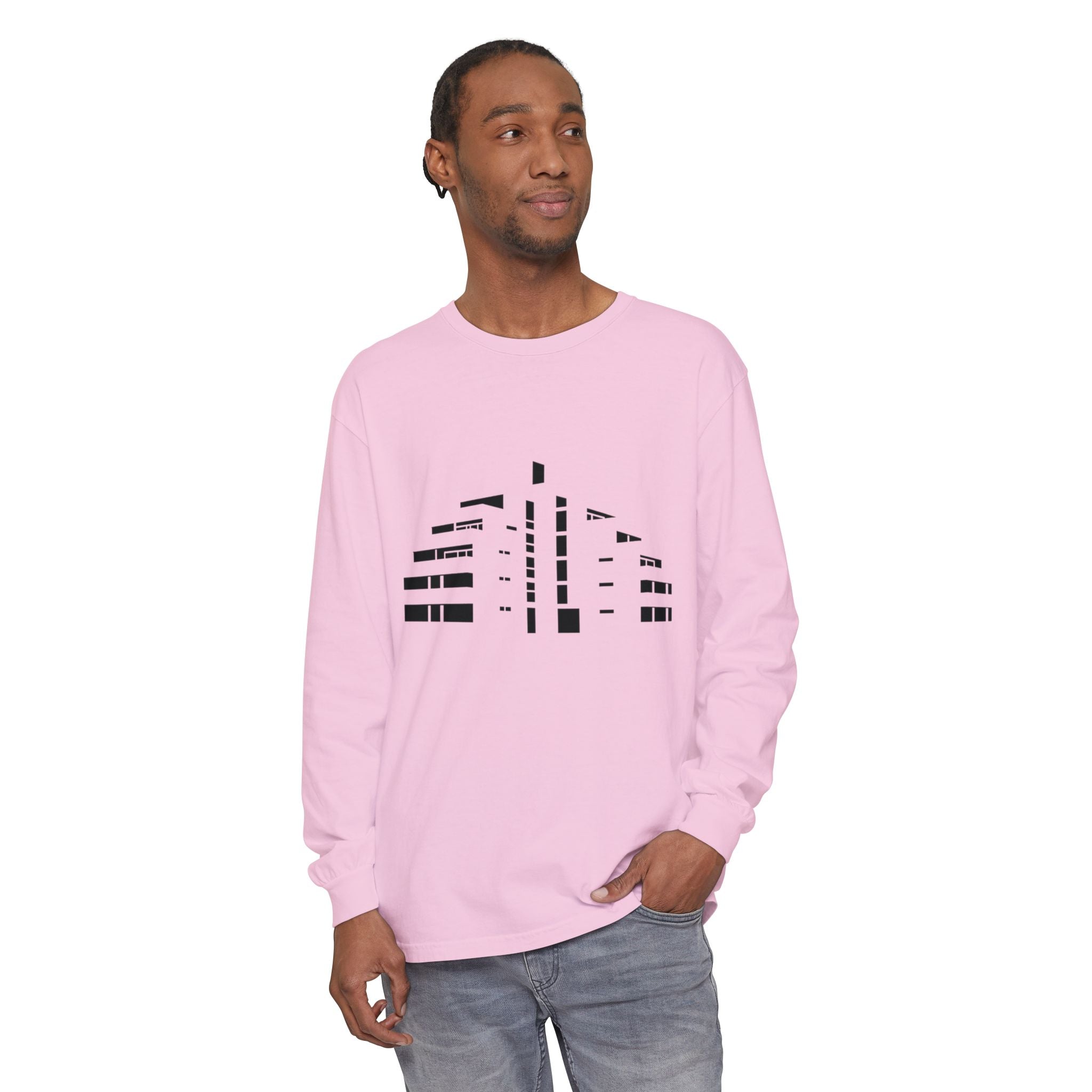 Minimal Skyline Long Sleeve T-Shirt — Abstract Cityscape Tee
