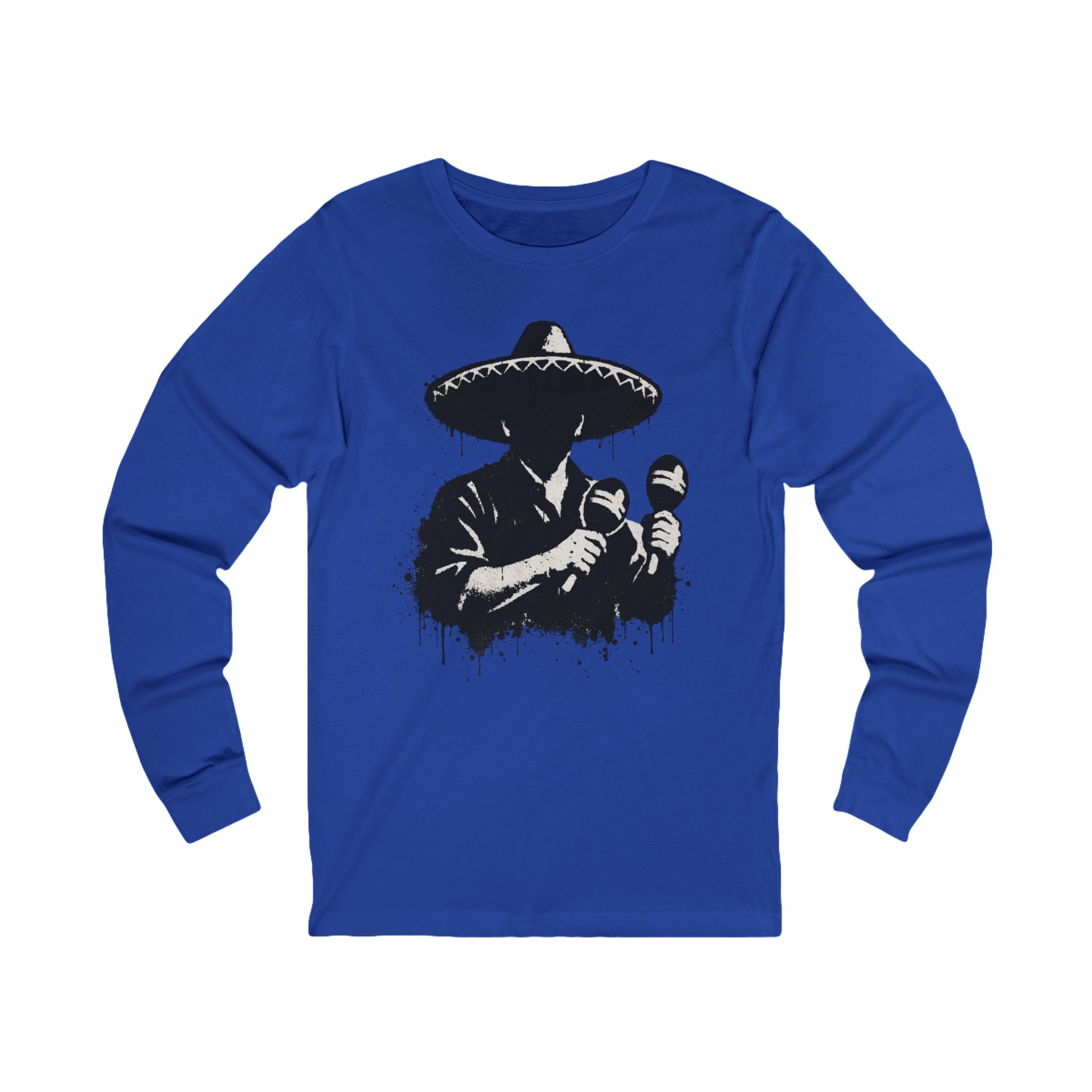 Sombrero Mariachi Silhouette Long Sleeve Tee — Mexican Music Maracas Graphic
