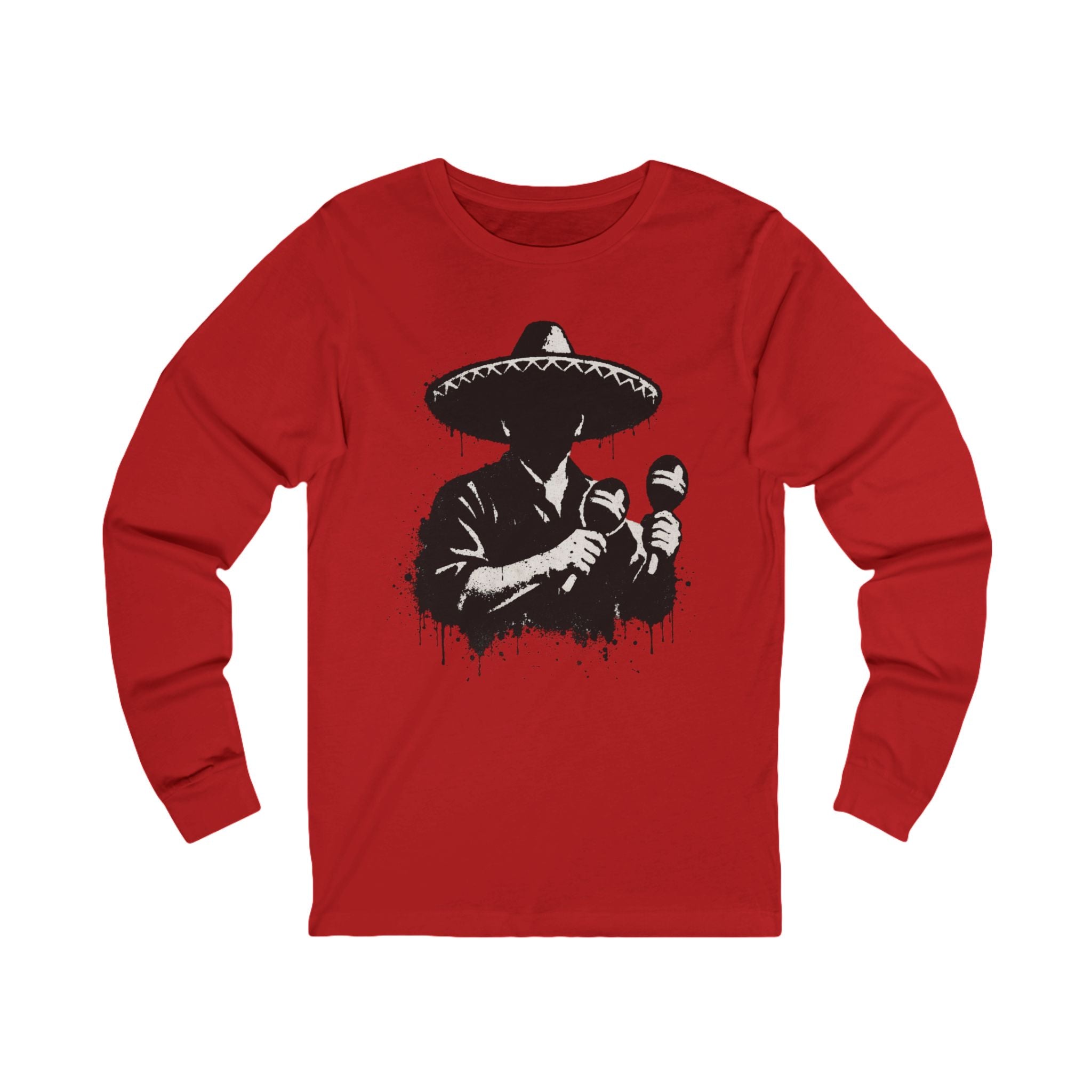 Sombrero Mariachi Silhouette Long Sleeve Tee — Mexican Music Maracas Graphic