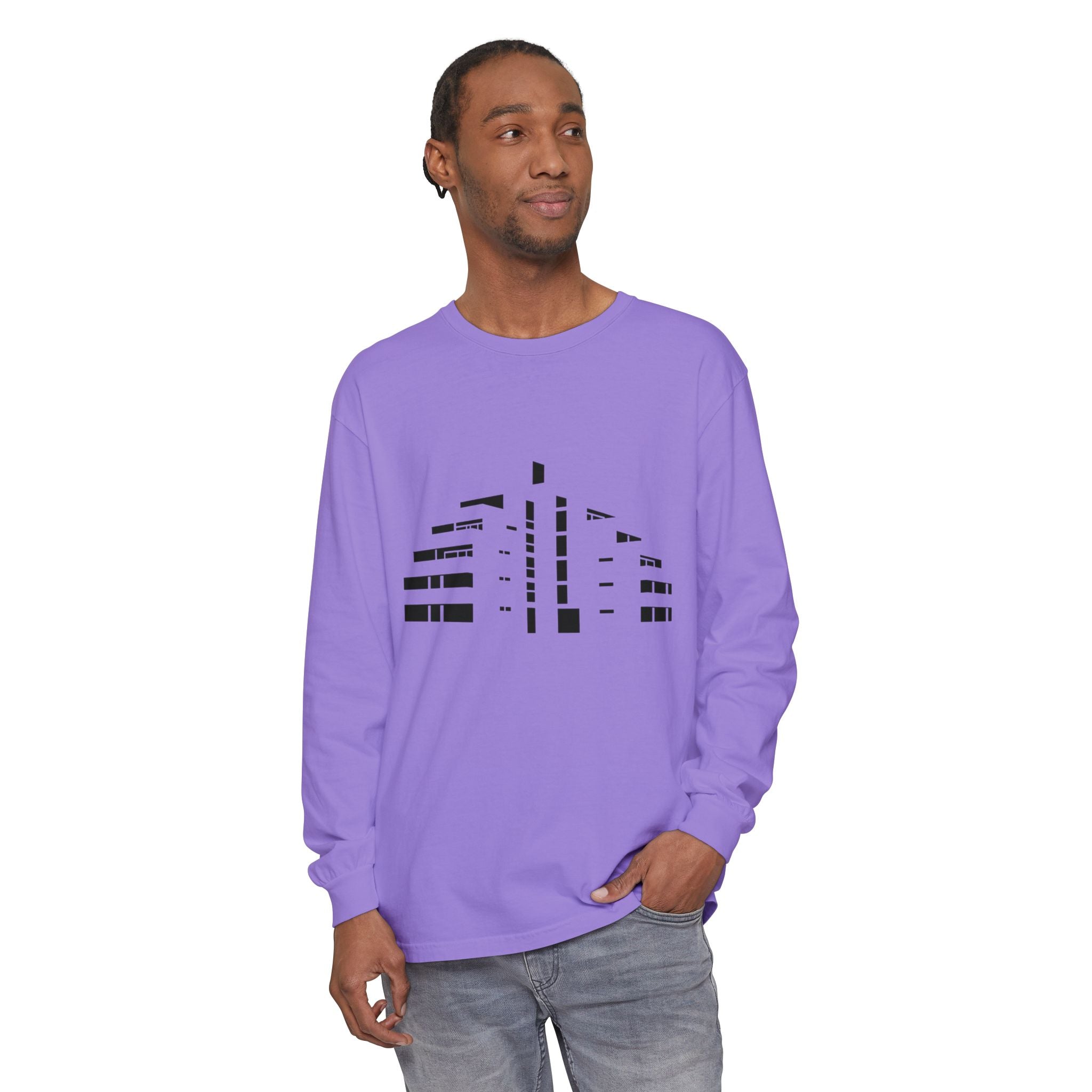 Minimal Skyline Long Sleeve T-Shirt — Abstract Cityscape Tee