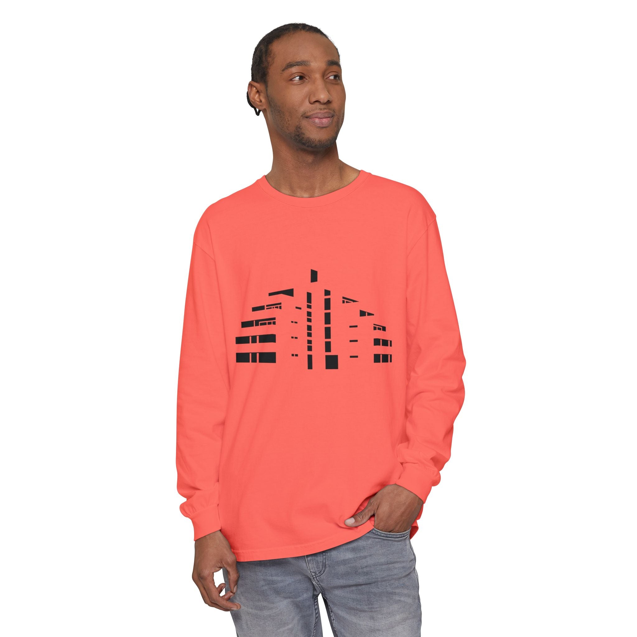 Minimal Skyline Long Sleeve T-Shirt — Abstract Cityscape Tee
