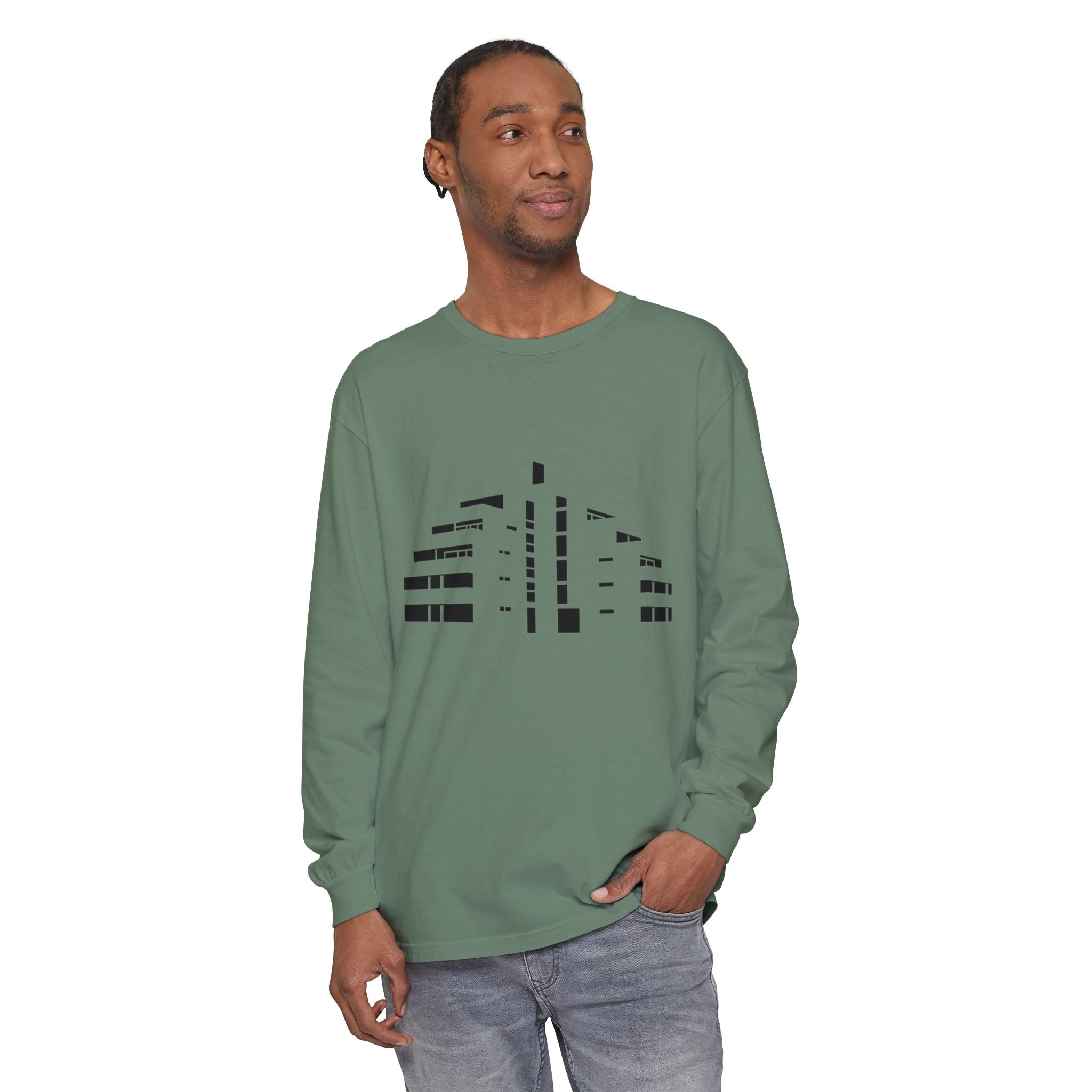 Minimal Skyline Long Sleeve T-Shirt — Abstract Cityscape Tee