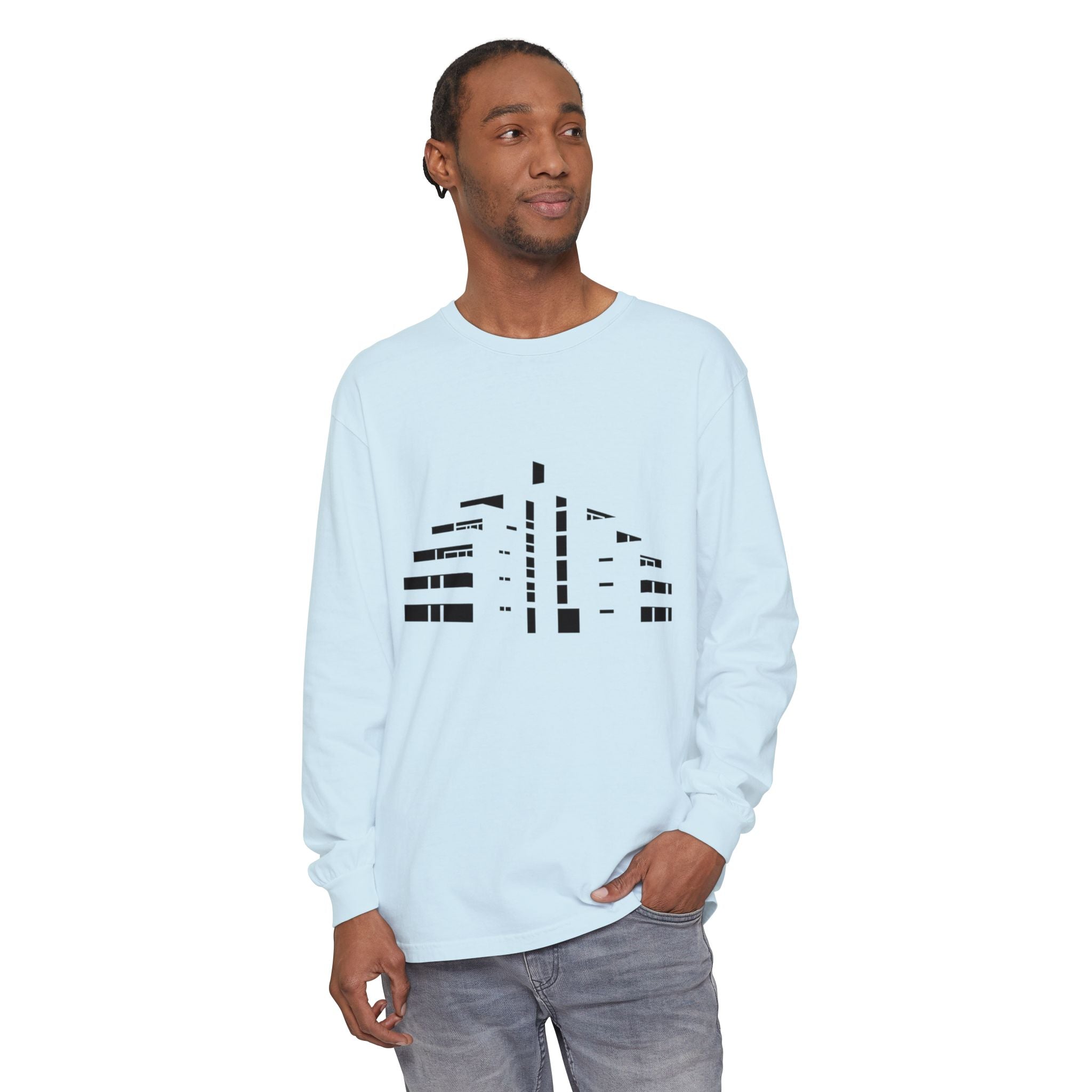 Minimal Skyline Long Sleeve T-Shirt — Abstract Cityscape Tee