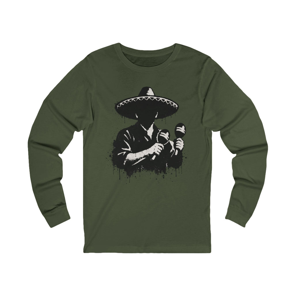 Sombrero Mariachi Silhouette Long Sleeve Tee — Mexican Music Maracas Graphic
