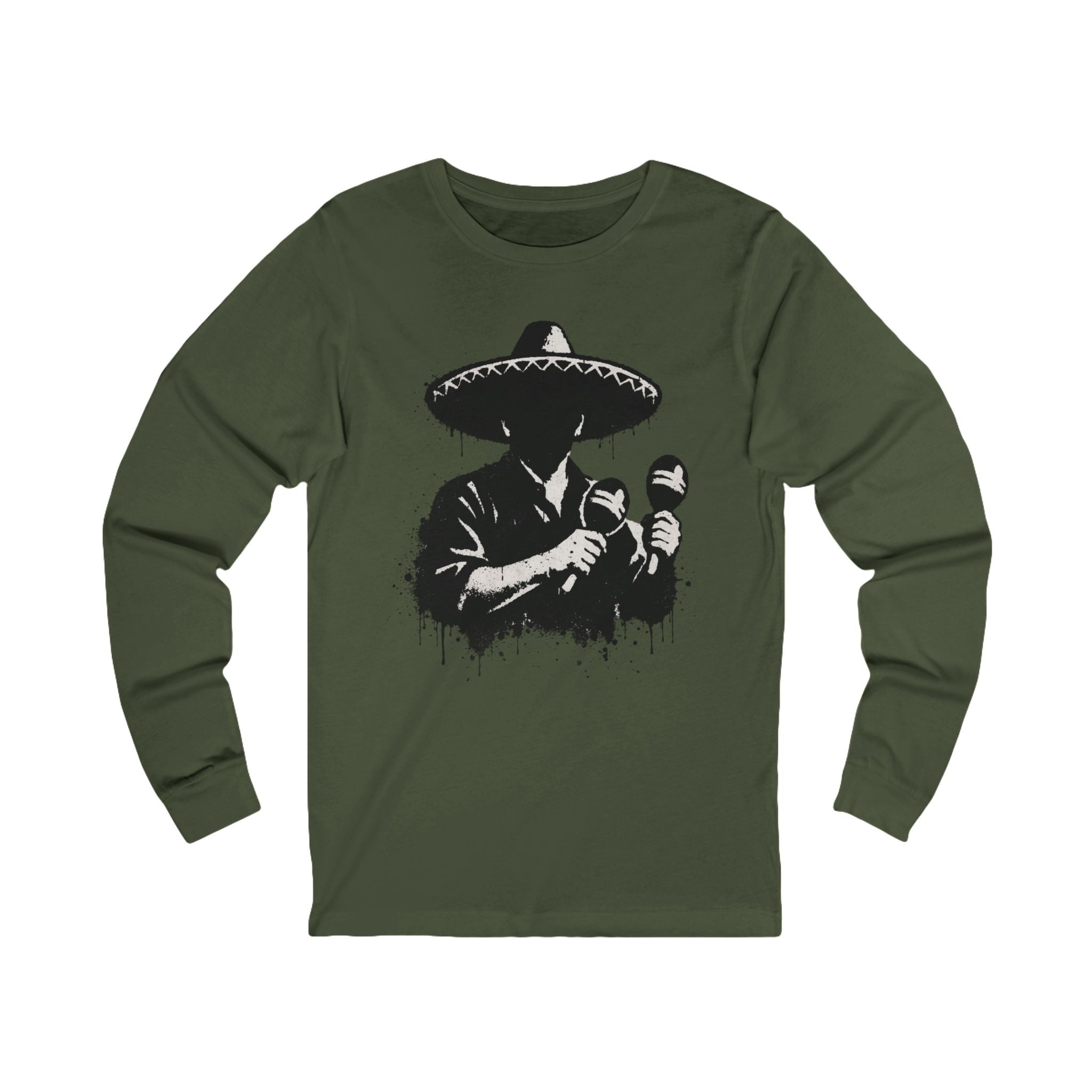 Sombrero Mariachi Silhouette Long Sleeve Tee — Mexican Music Maracas Graphic