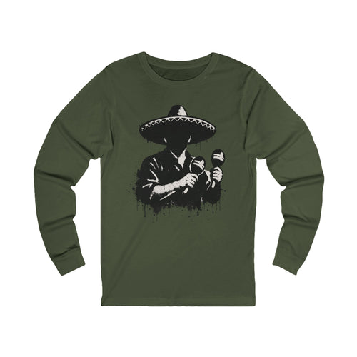 Sombrero Mariachi Silhouette Long Sleeve Tee — Mexican Music Maracas Graphic
