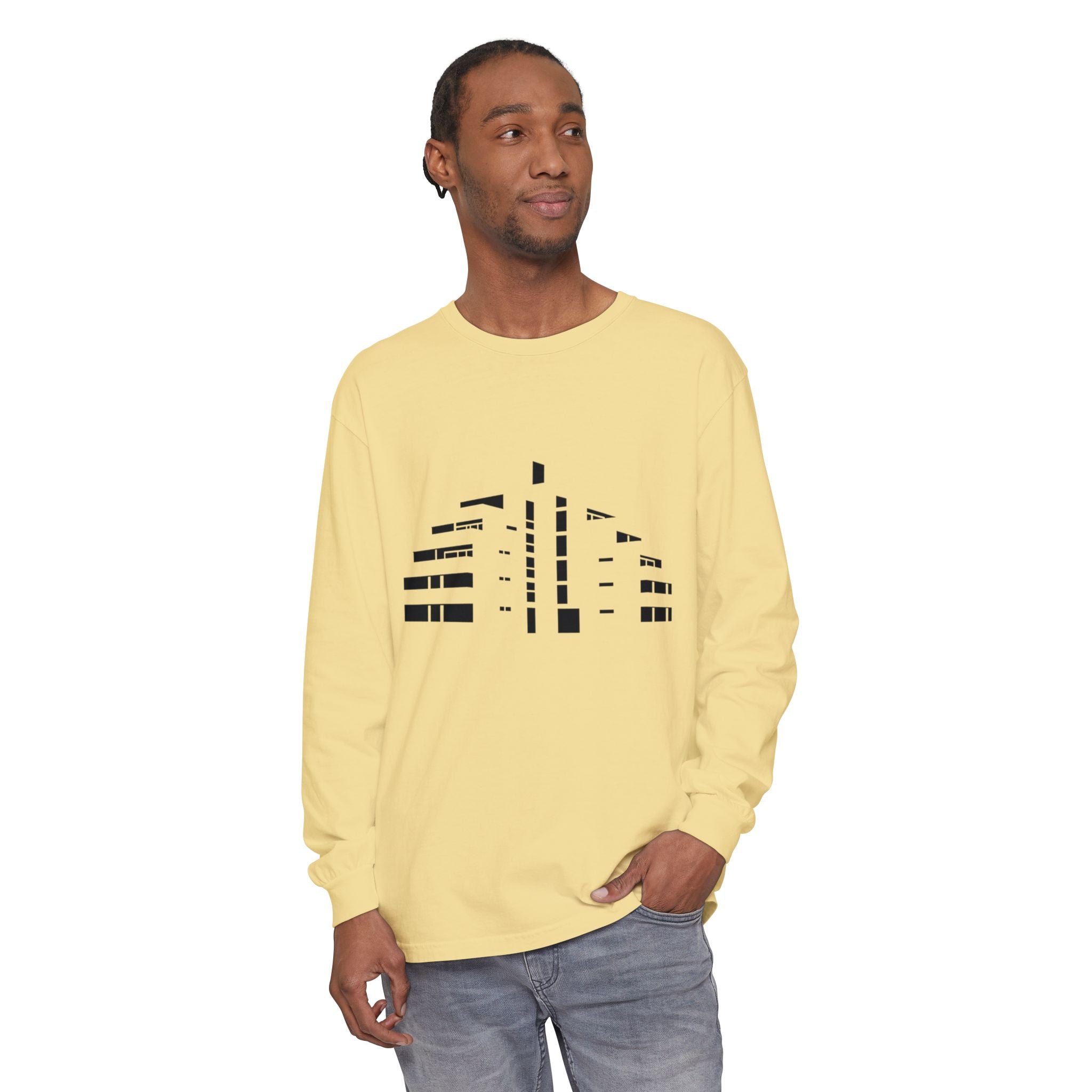 Minimal Skyline Long Sleeve T-Shirt — Abstract Cityscape Tee