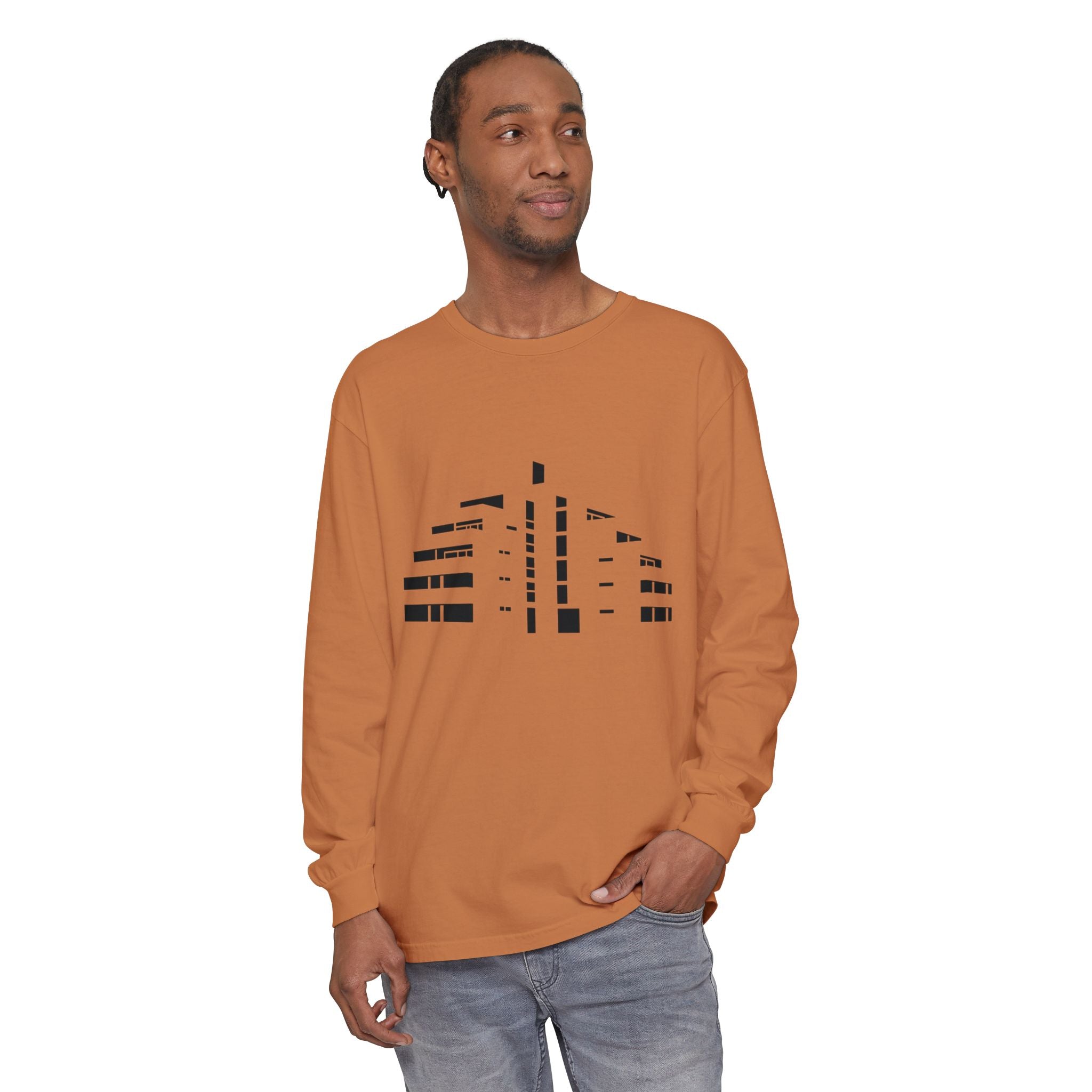 Minimal Skyline Long Sleeve T-Shirt — Abstract Cityscape Tee