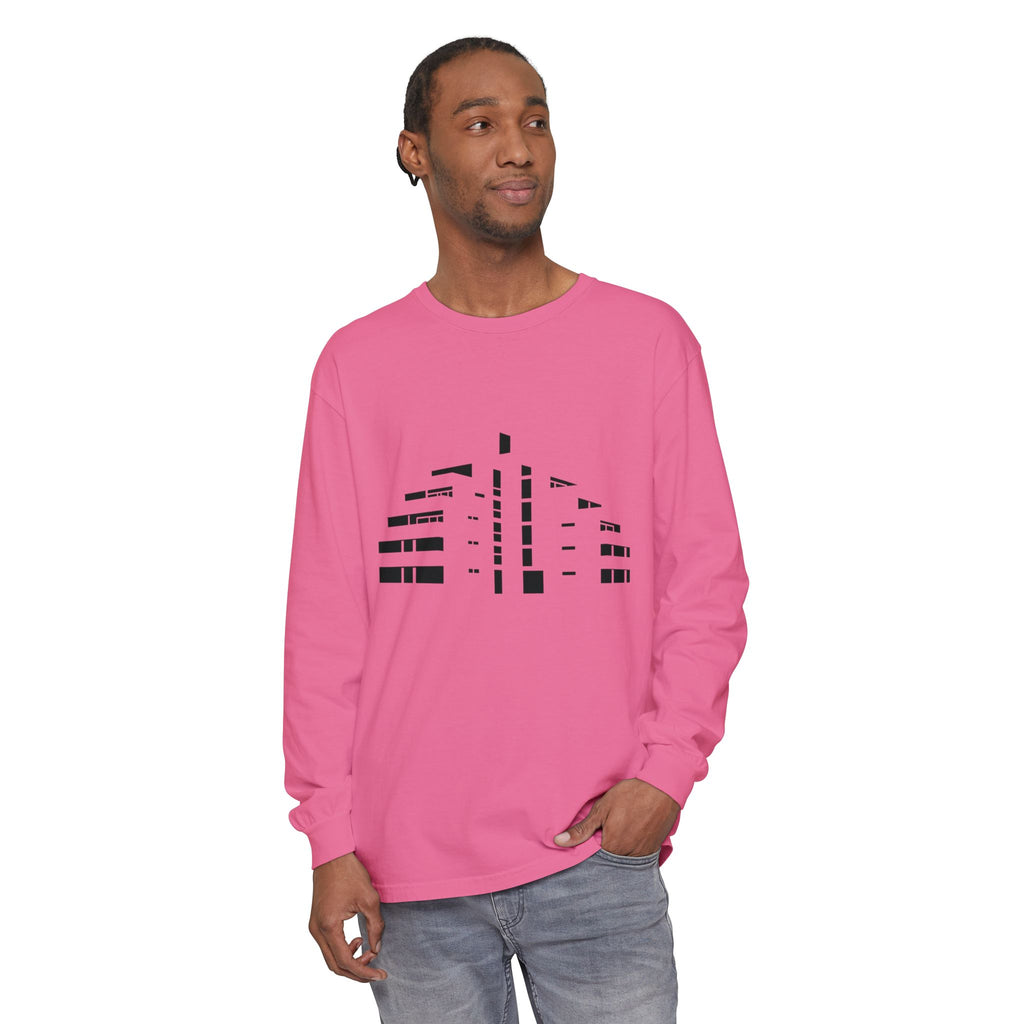 Minimal Skyline Long Sleeve T-Shirt — Abstract Cityscape Tee