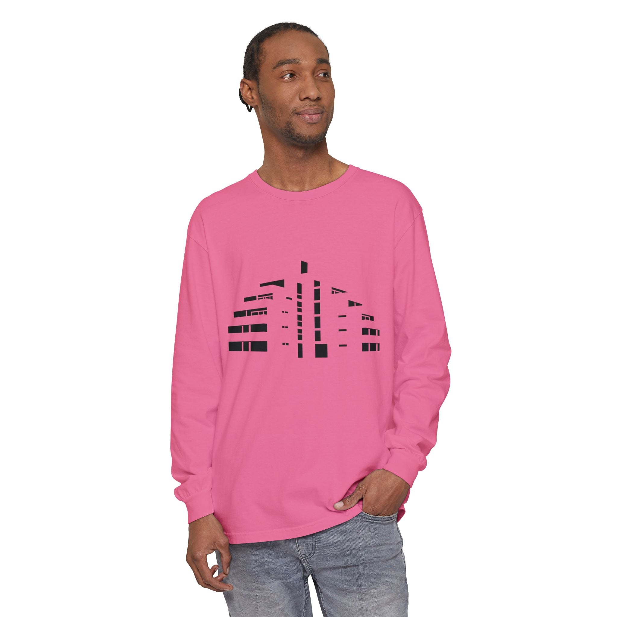 Minimal Skyline Long Sleeve T-Shirt — Abstract Cityscape Tee