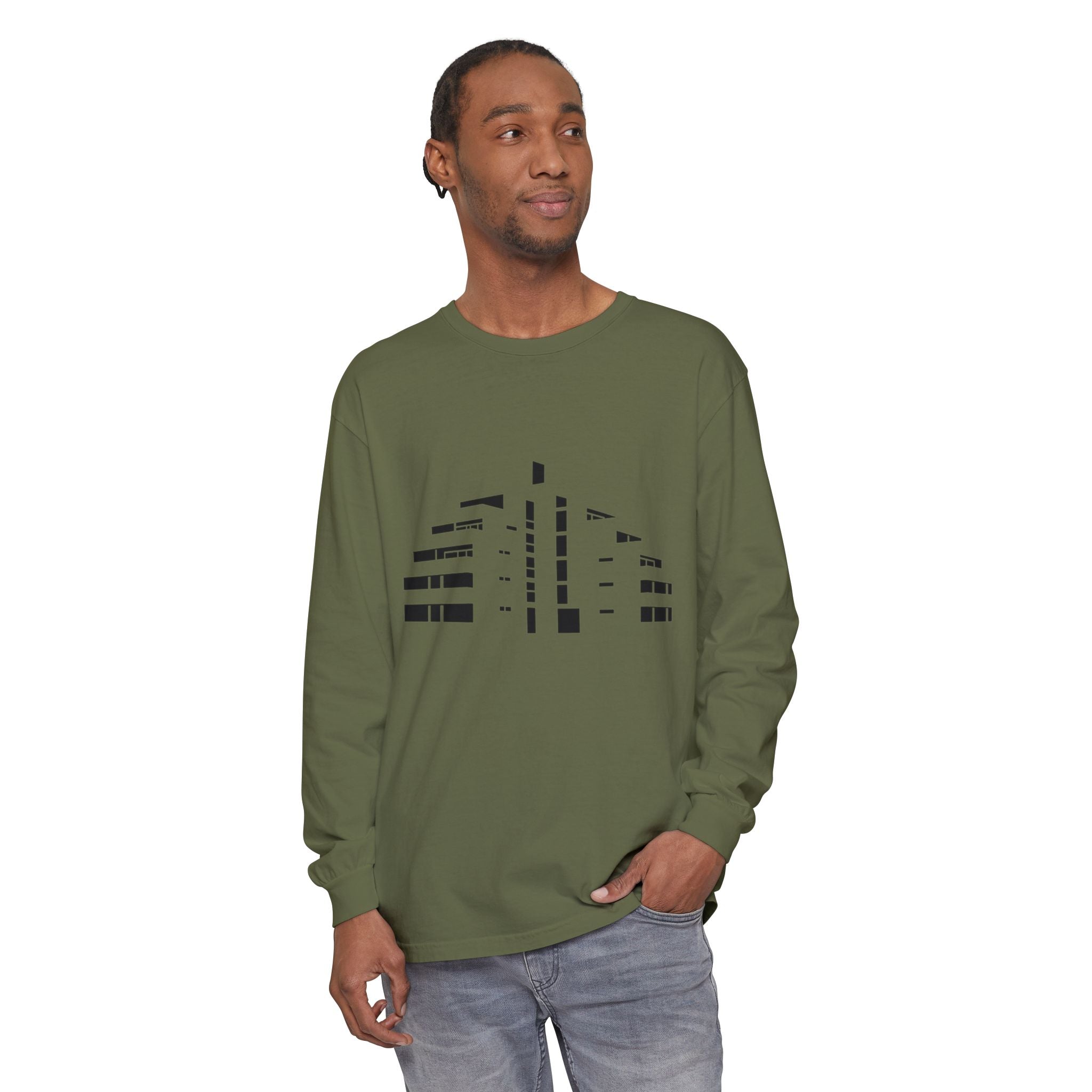 Minimal Skyline Long Sleeve T-Shirt — Abstract Cityscape Tee