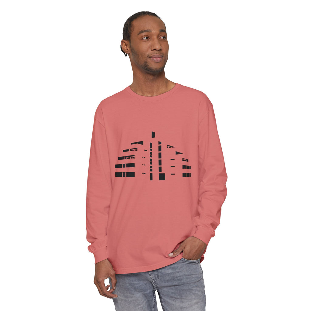 Minimal Skyline Long Sleeve T-Shirt — Abstract Cityscape Tee